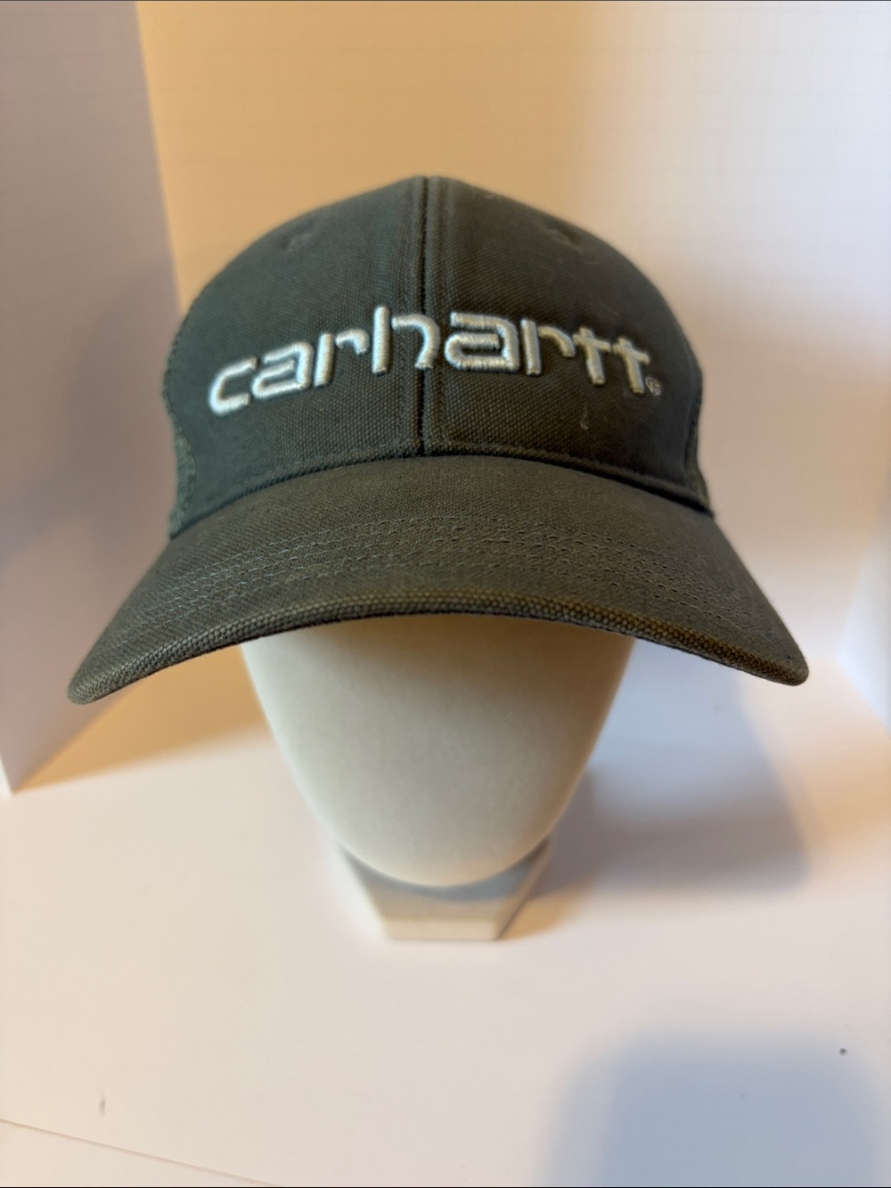 Carhartt Canvas Mesh Back Logo Trucker Hat Olive Green Adjustable Unisex